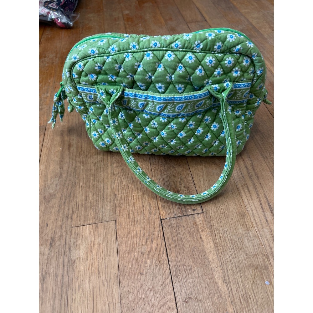 Vera Bradley Daisy Quilted Cotton Satchel Handbag Green Apple Floral Mini Bag